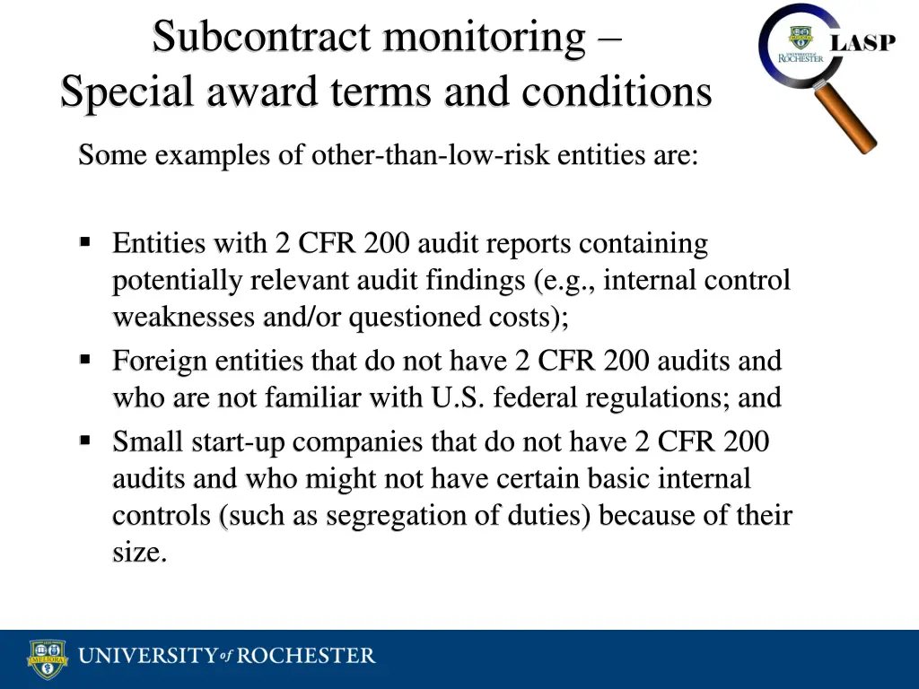subcontract monitoring special award terms 1