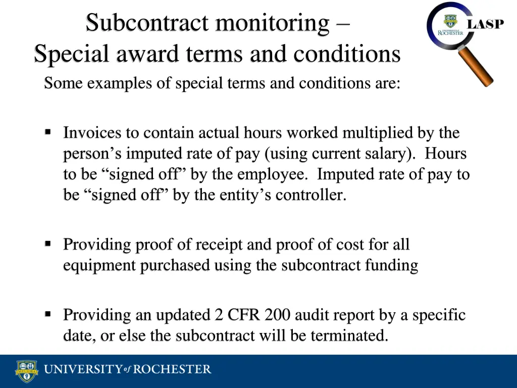 subcontract monitoring special award terms 2