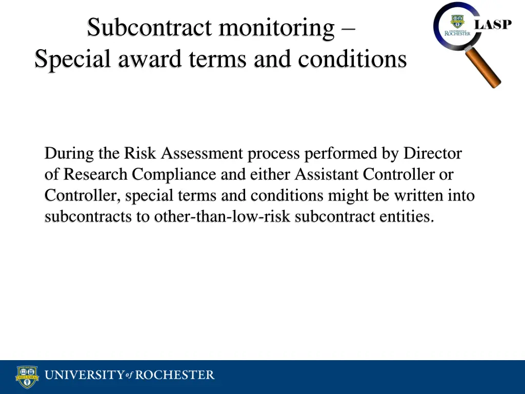 subcontract monitoring special award terms
