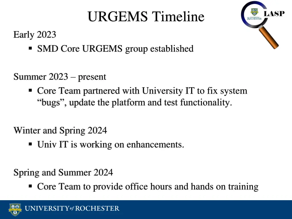 urgems timeline