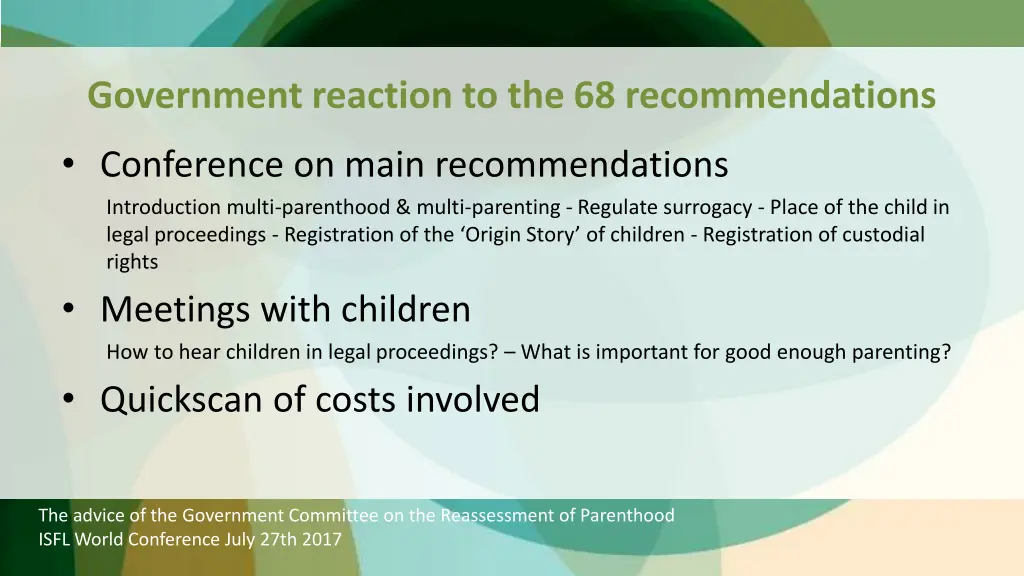 government reaction to the 68 recommendations