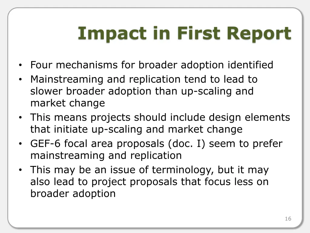 impact in first report