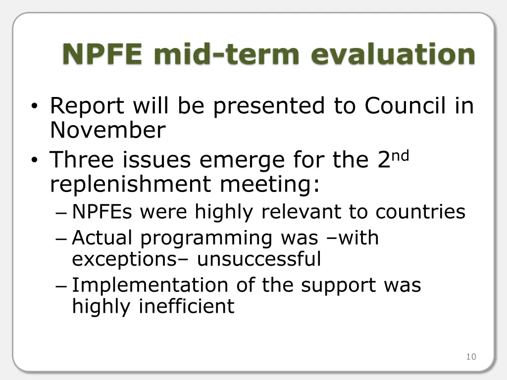 npfe mid term evaluation