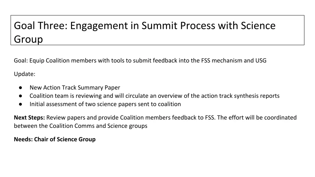 goal three engagement in summit process with