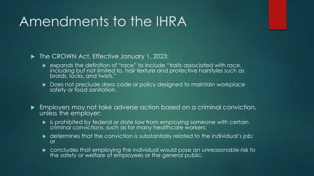amendments to the ihra