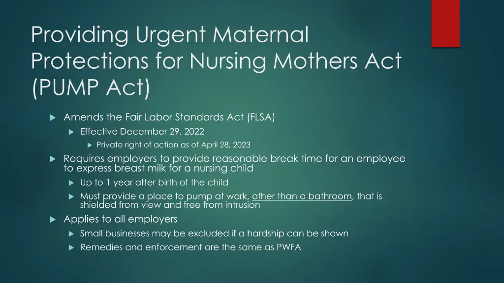 providing urgent maternal protections for nursing