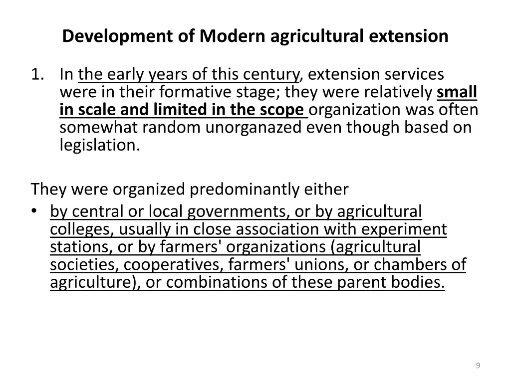 development of modern agricultural extension