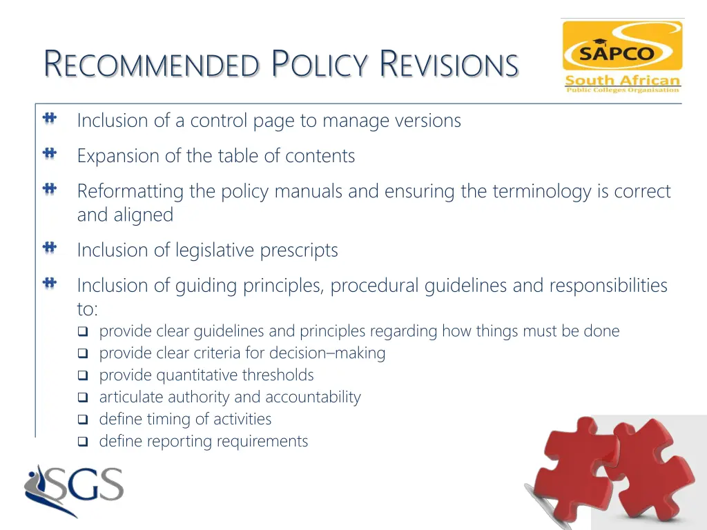 r ecommended p olicy r evisions