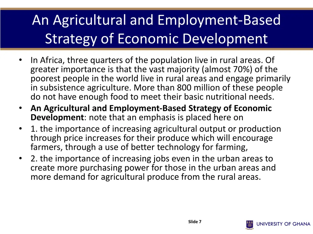 an agricultural and employment based strategy