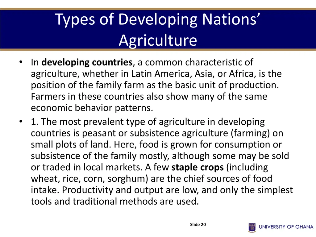 types of developing nations agriculture