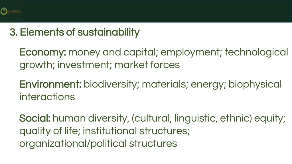 3 elements of sustainability 3 elements
