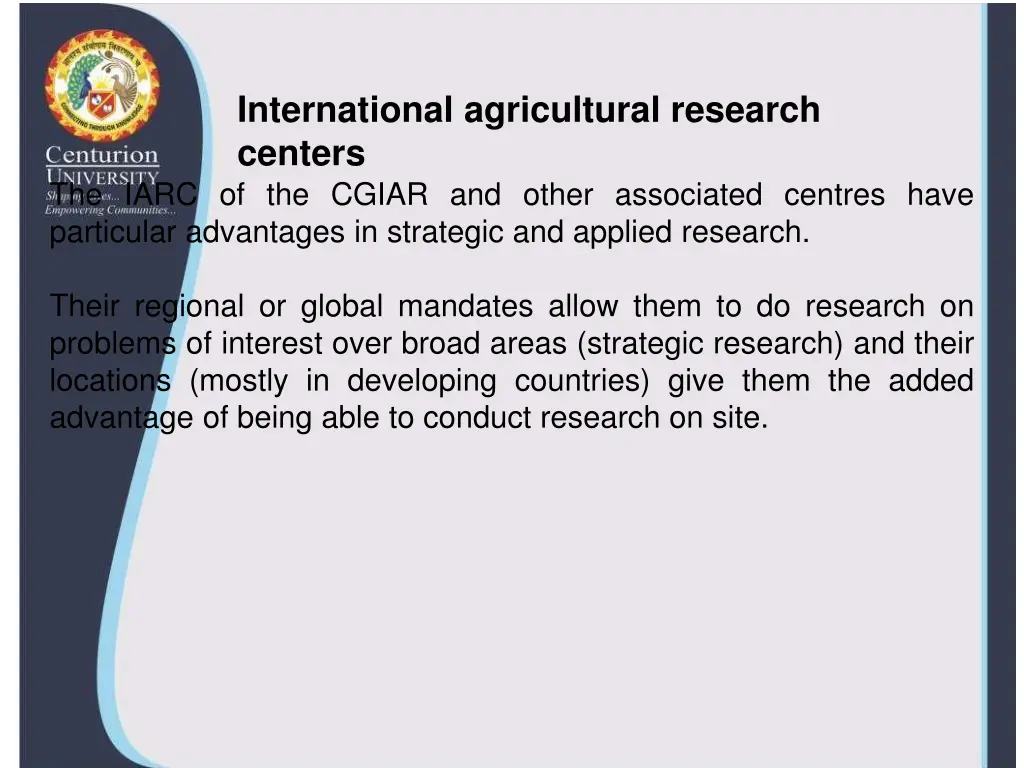 international agricultural research centers
