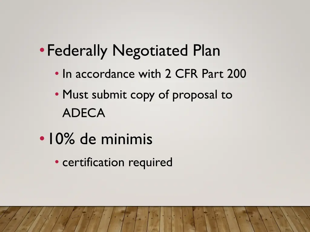 federally negotiated plan in accordance with
