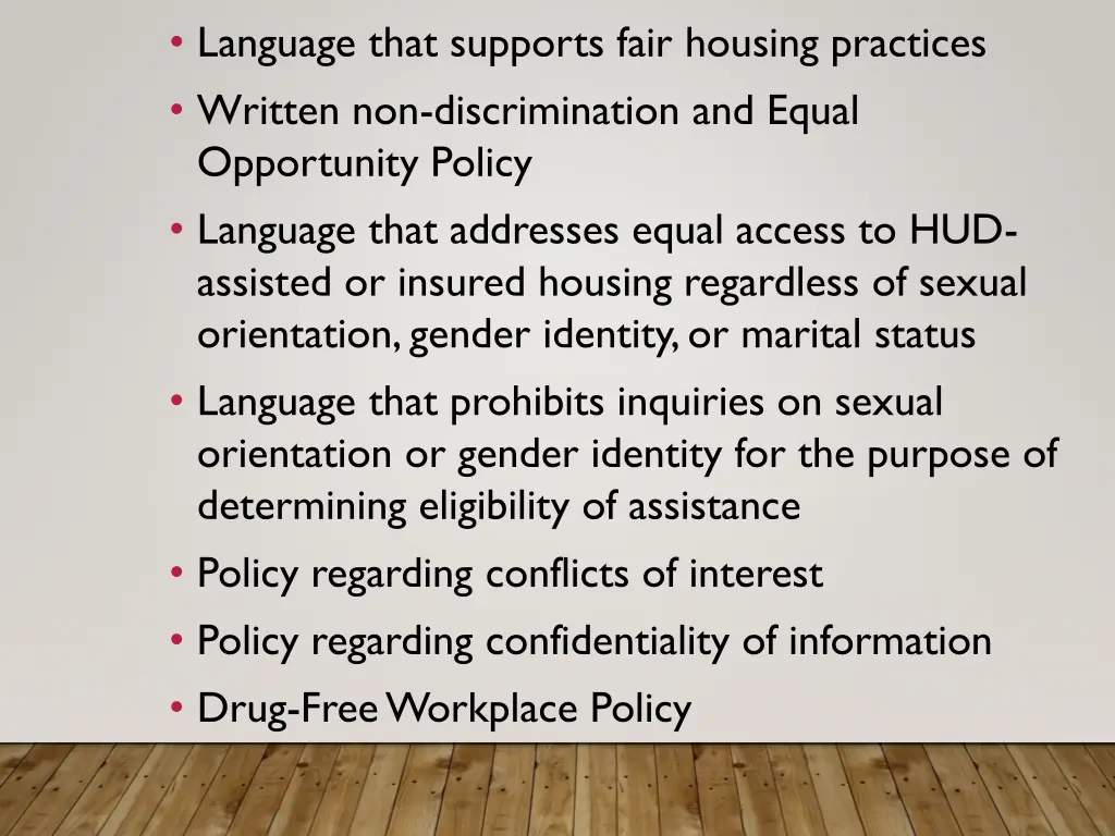 language that supports fair housing practices