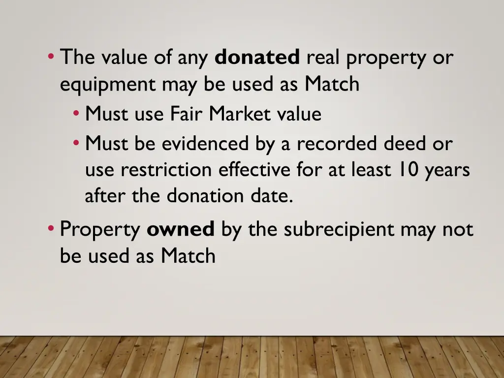 the value of any donated real property
