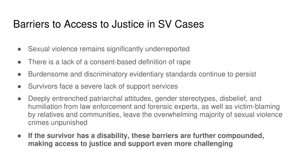 barriers to access to justice in sv cases