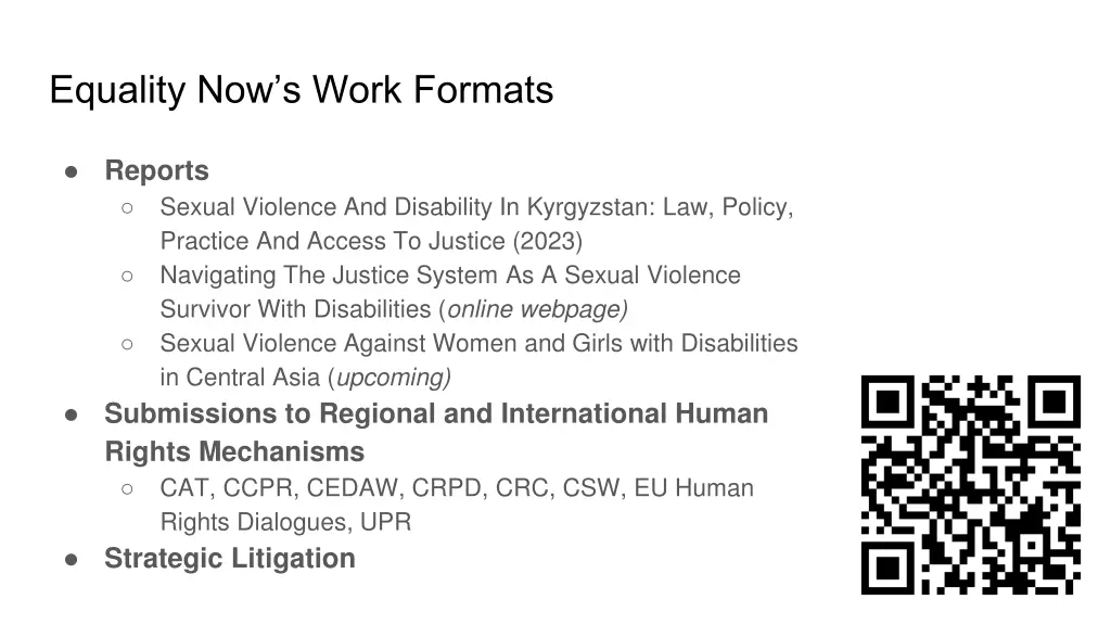 equality now s work formats