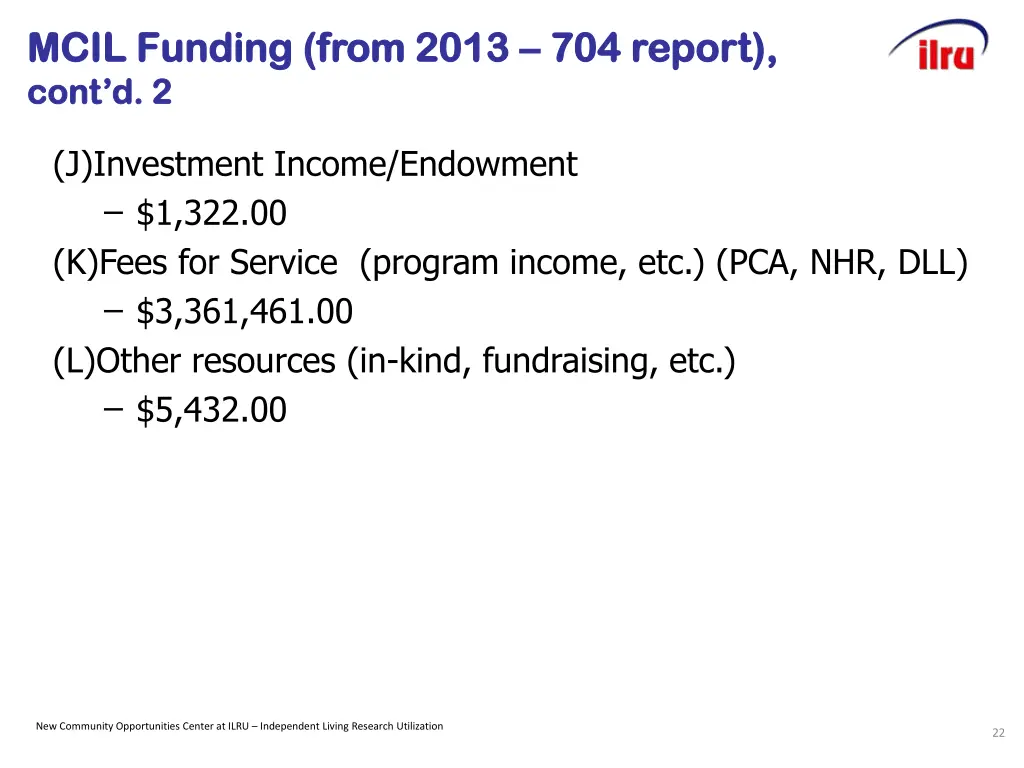 mcil funding from 2013 mcil funding from 2013