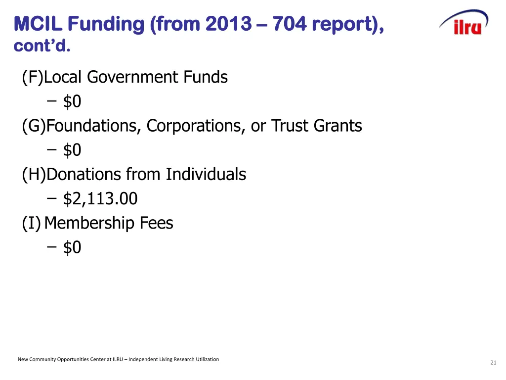 mcil funding from mcil funding from 2013 cont