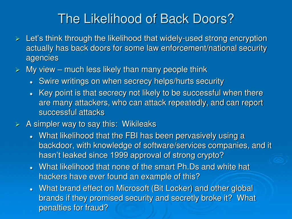 the likelihood of back doors