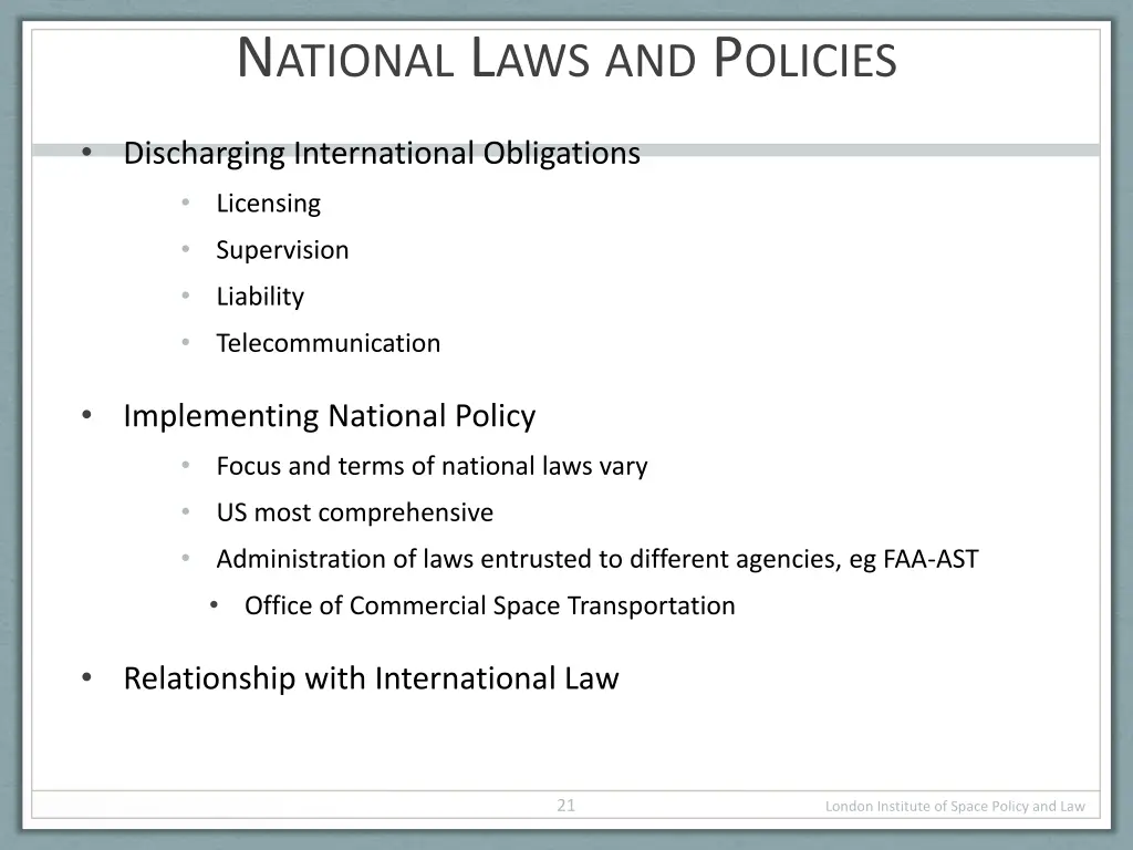n ational l aws and p olicies
