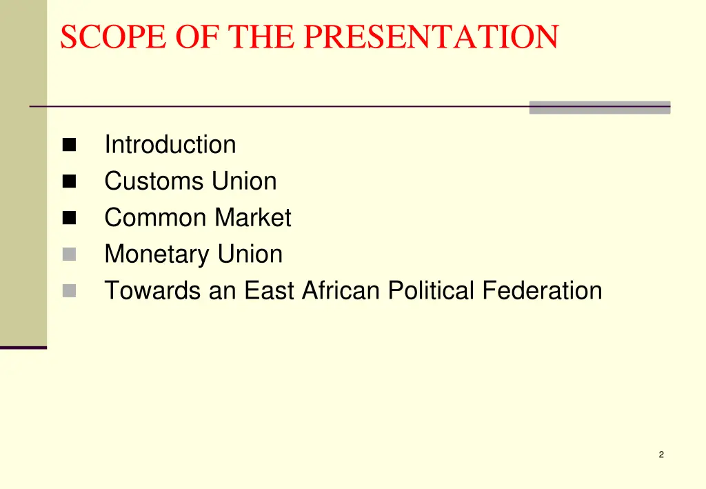 scope of the presentation