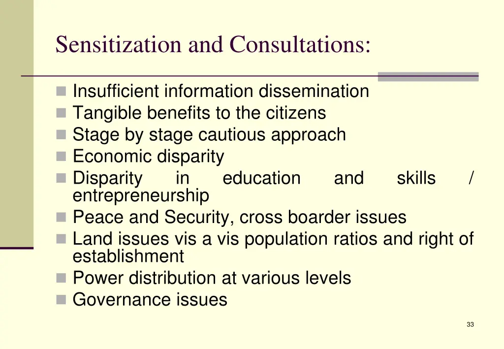 sensitization and consultations