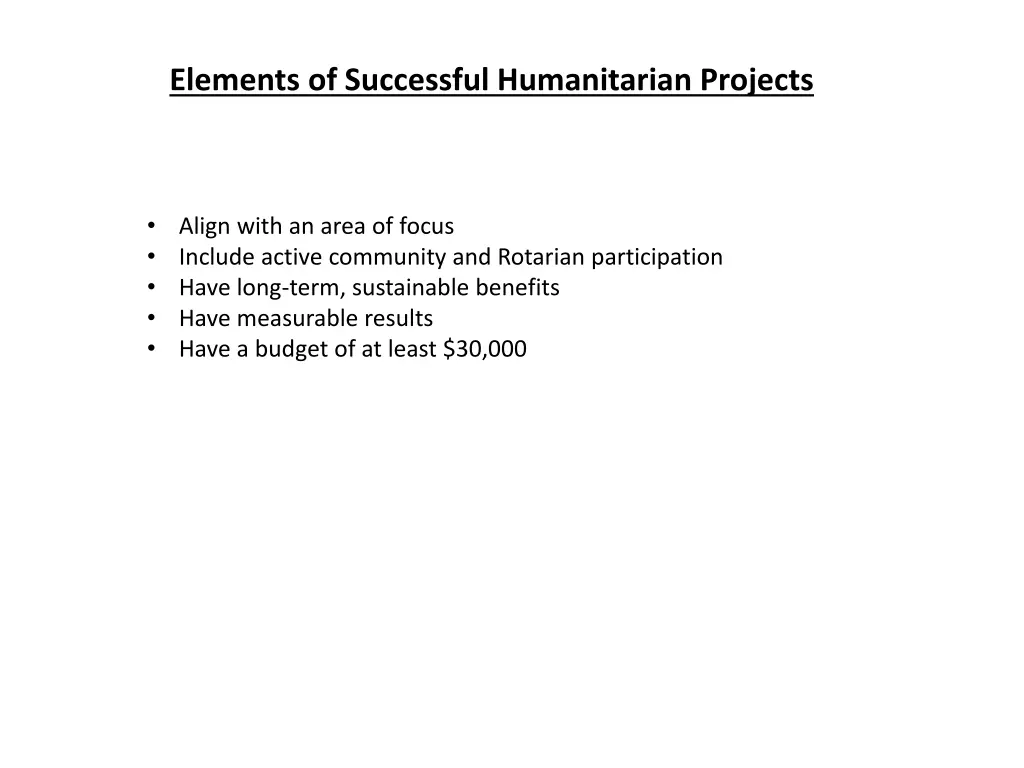 elements of successful humanitarian projects