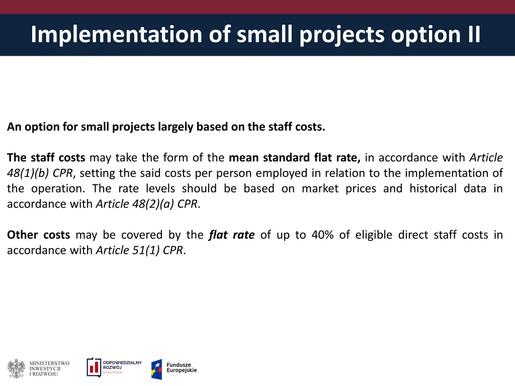 implementation of small projects option ii