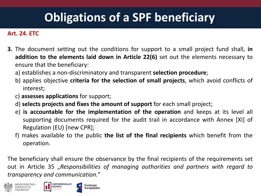 obligations of a spf beneficiary