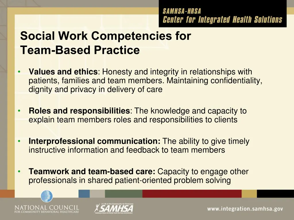 social work competencies for team based practice
