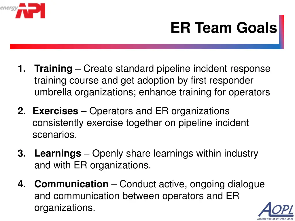 er team goals