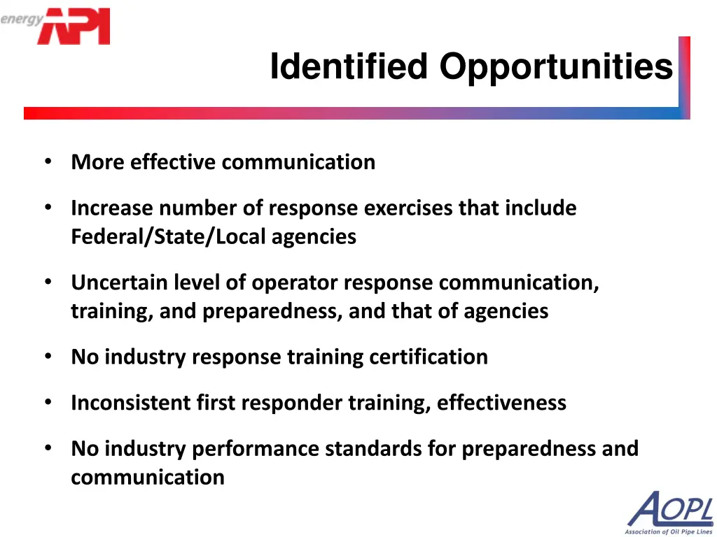 identified opportunities