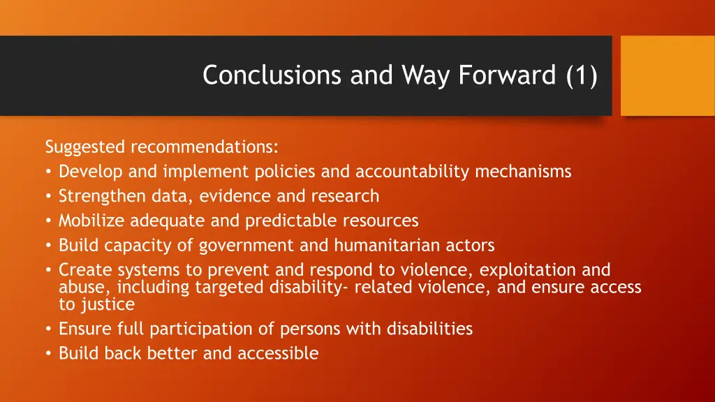 conclusions and way forward 1