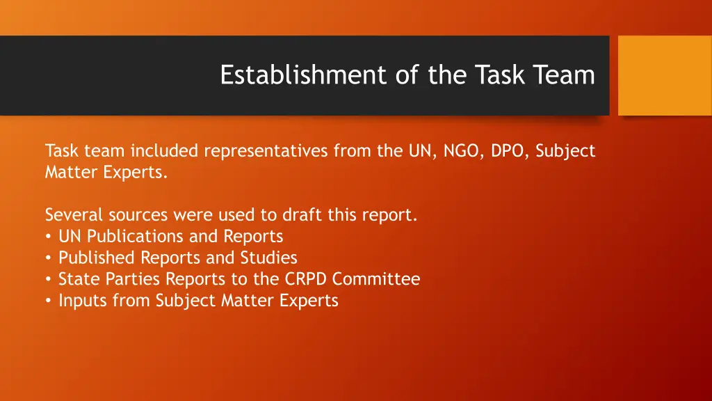 establishment of the task team