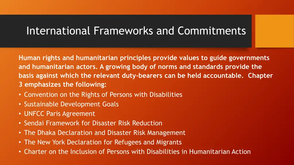 international frameworks and commitments