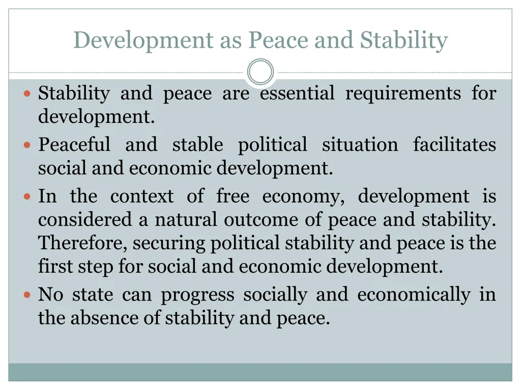 development as peace and stability