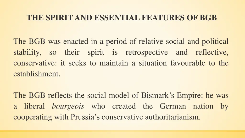 the spirit and essential features of bgb