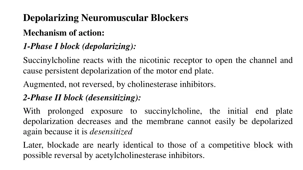 depolarizing neuromuscular blockers mechanism