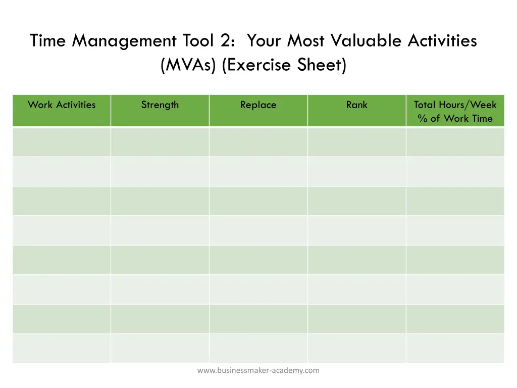 time management tool 2 your most valuable 3