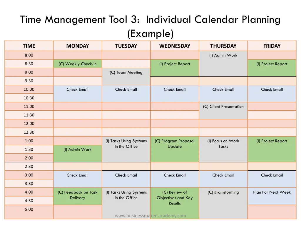 time management tool 3 individual calendar