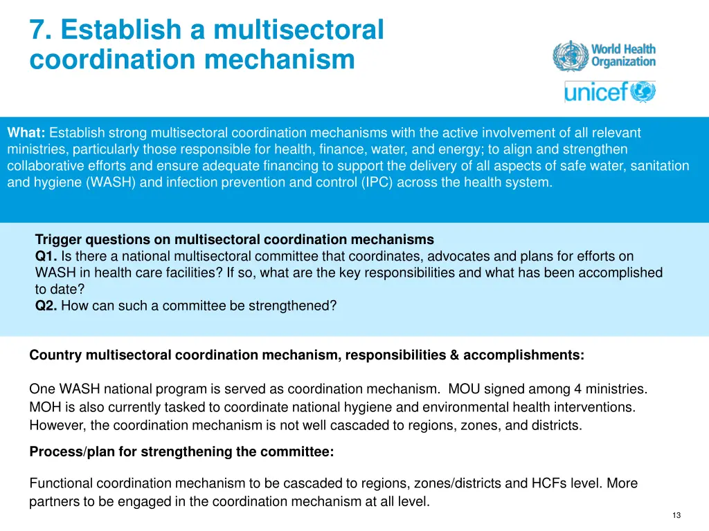 7 establish a multisectoral coordination mechanism
