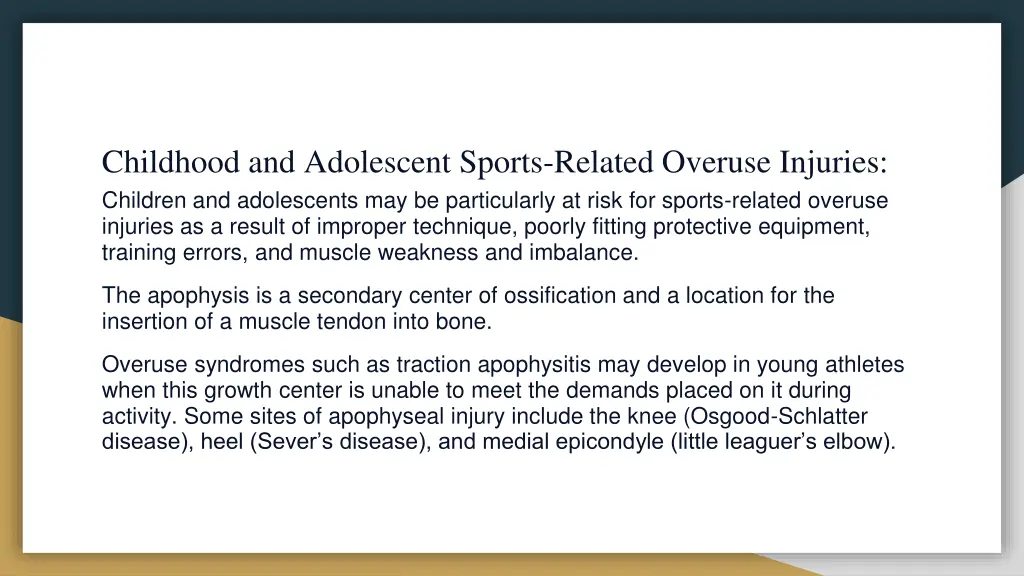 childhood and adolescent sports related overuse