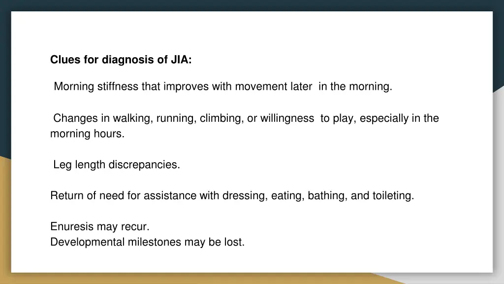 clues for diagnosis of jia