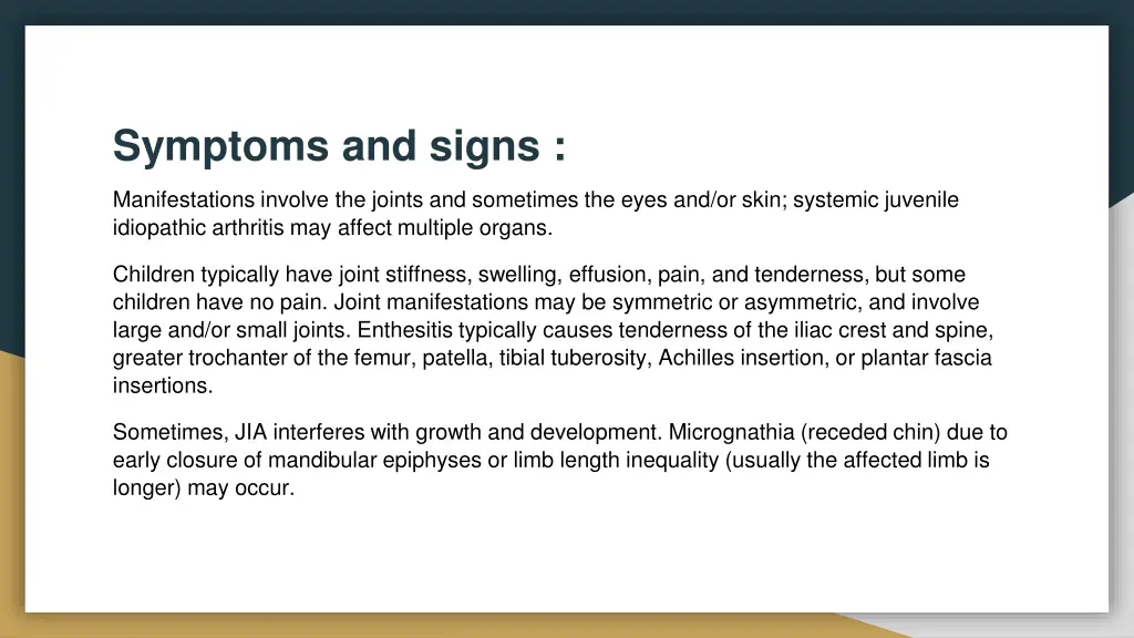 symptoms and signs