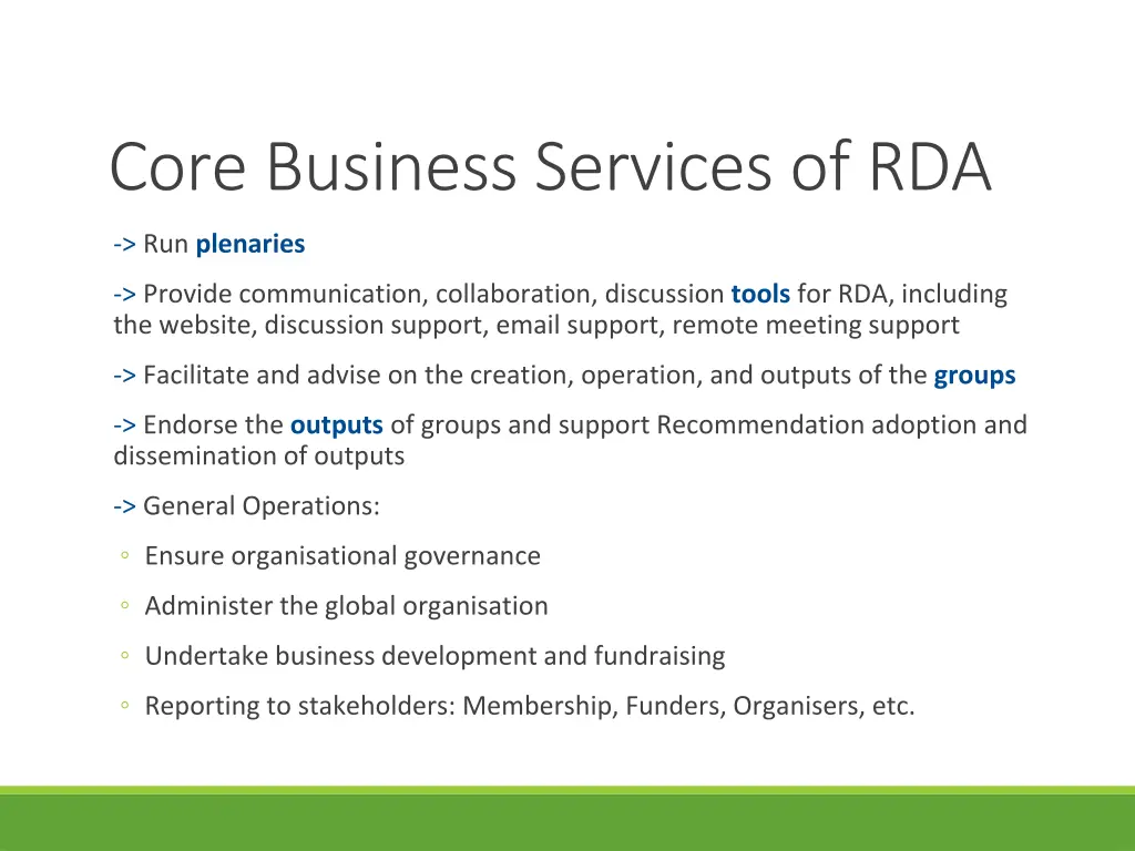 core business services of rda
