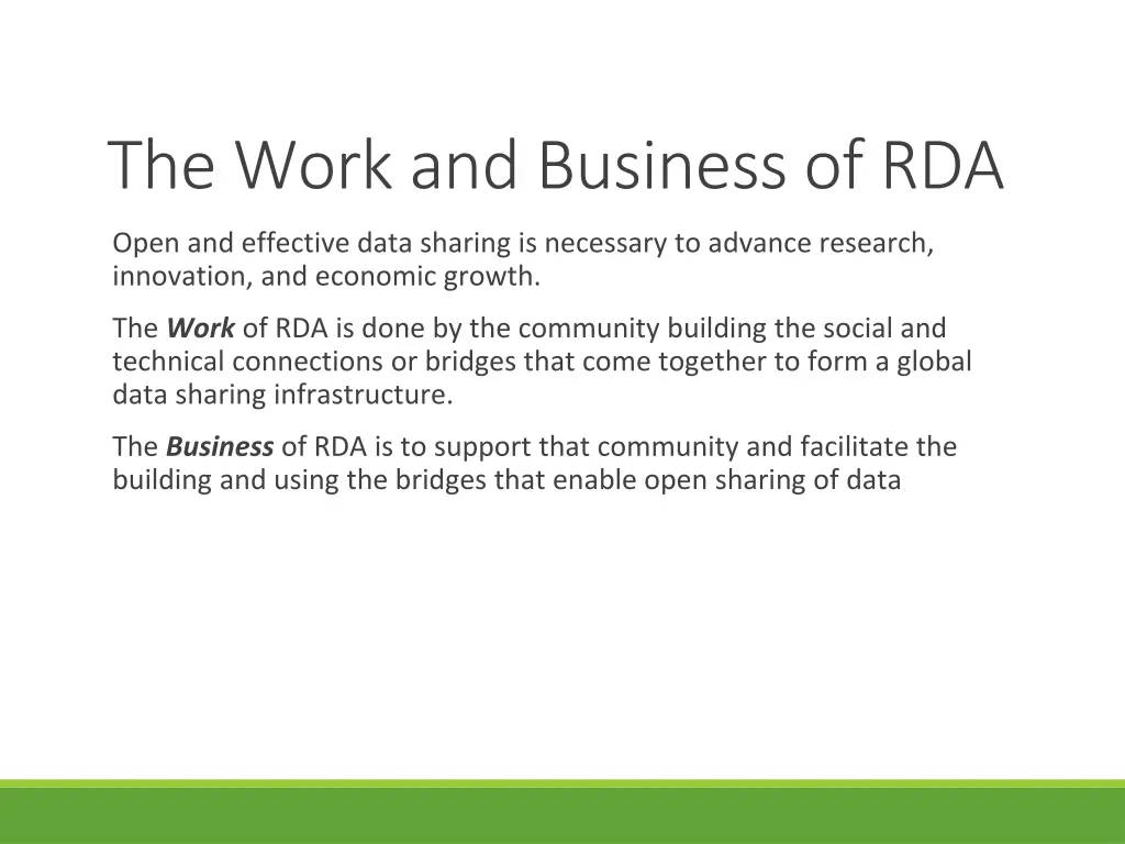 the work and business of rda