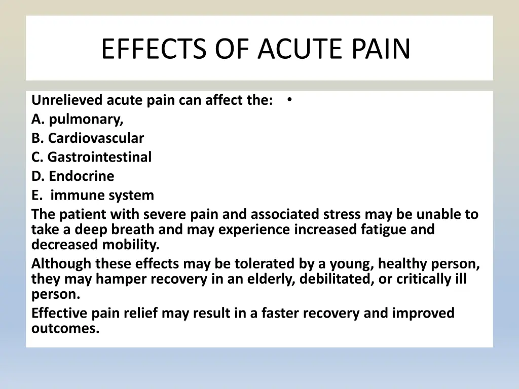 effects of acute pain