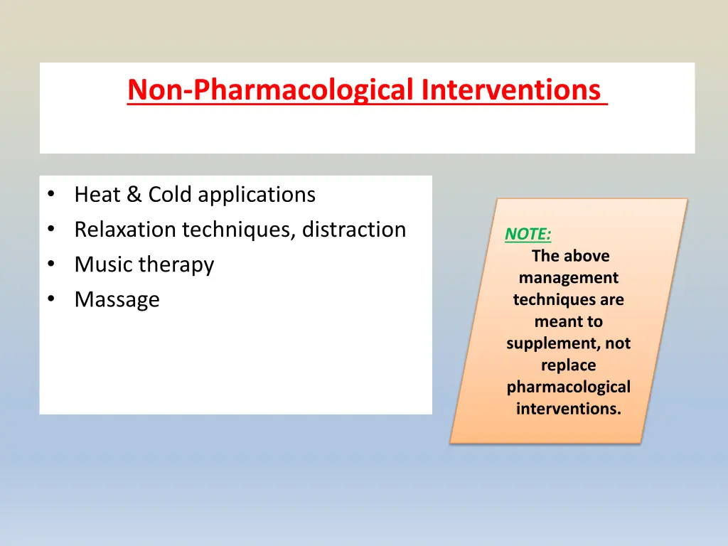 non pharmacological interventions