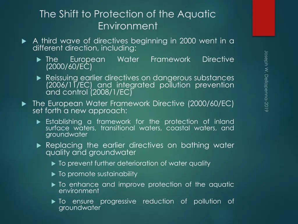 the shift to protection of the aquatic environment